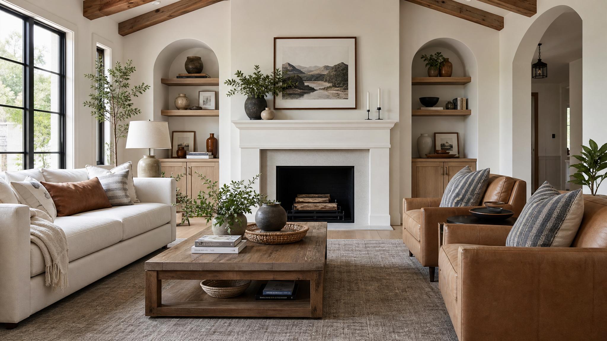 A beautifully staged living room with stylish furniture and decor.