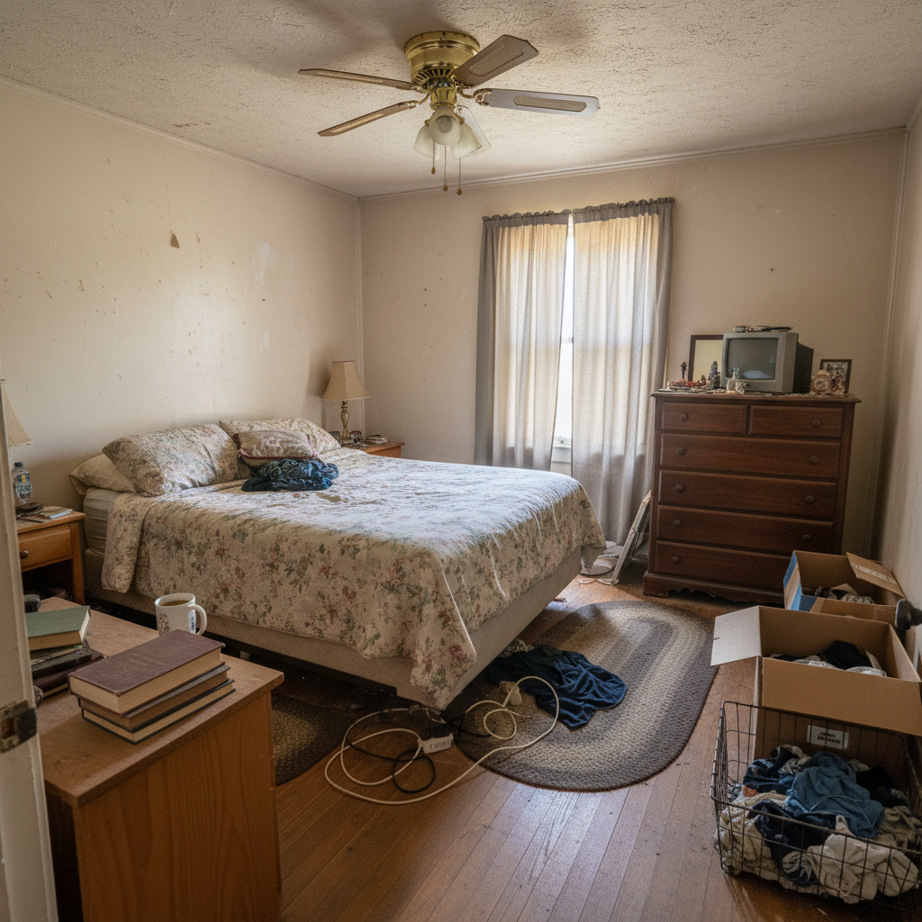 Before image of the farmhouse guest bedroom