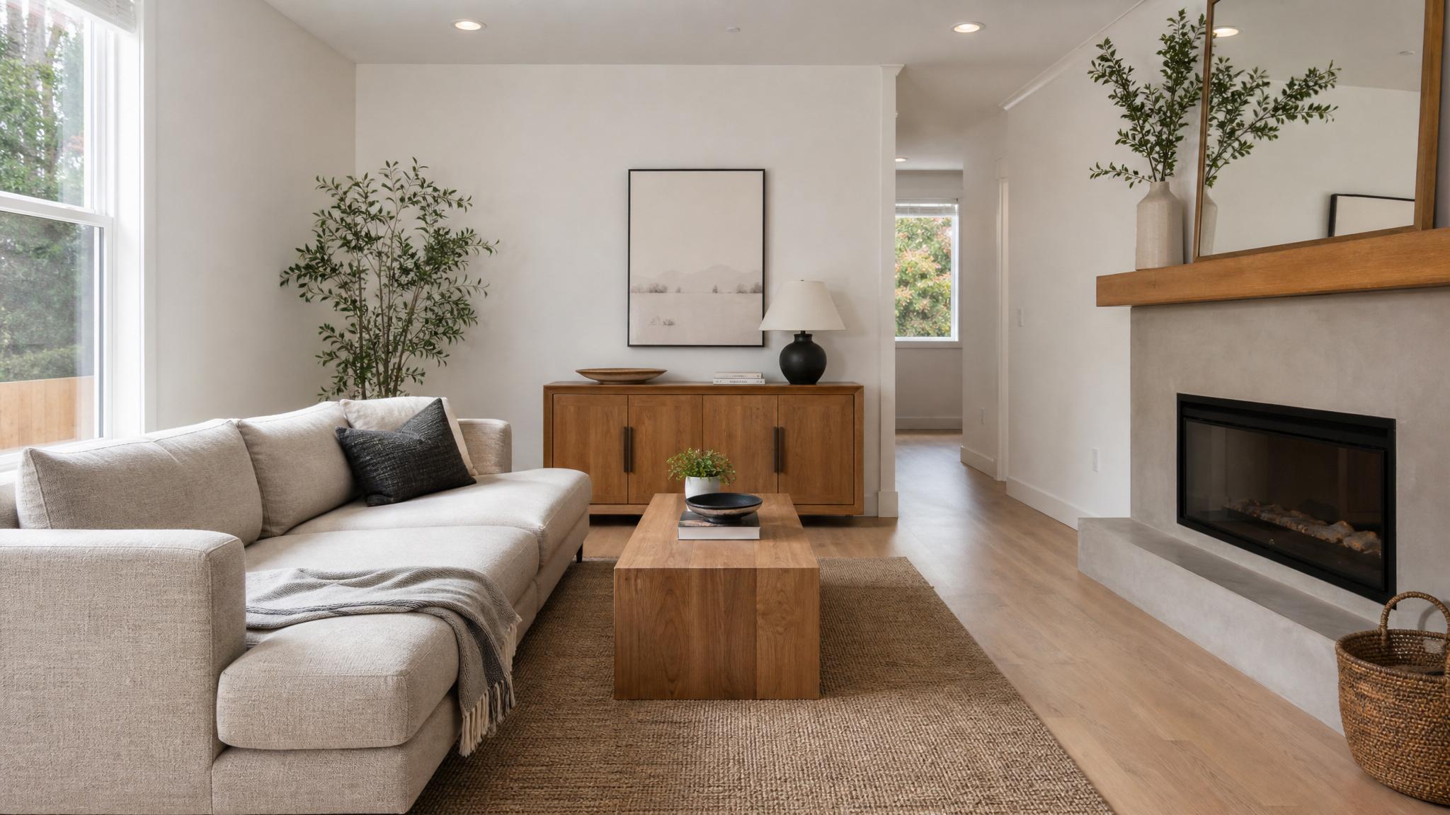Image showcasing minimalist furniture in a small living room.
