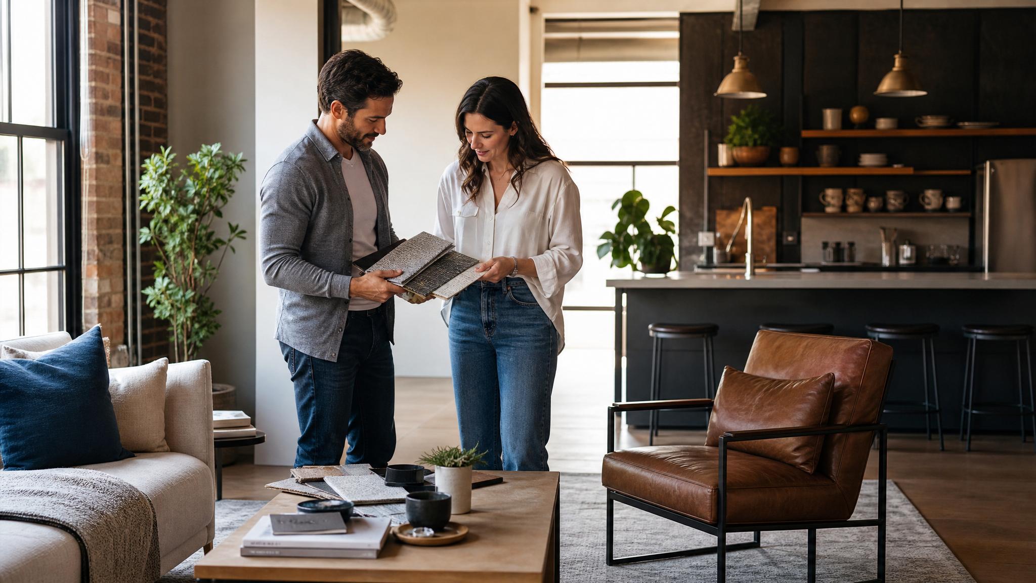 Image of furniture selection process for industrial apartment