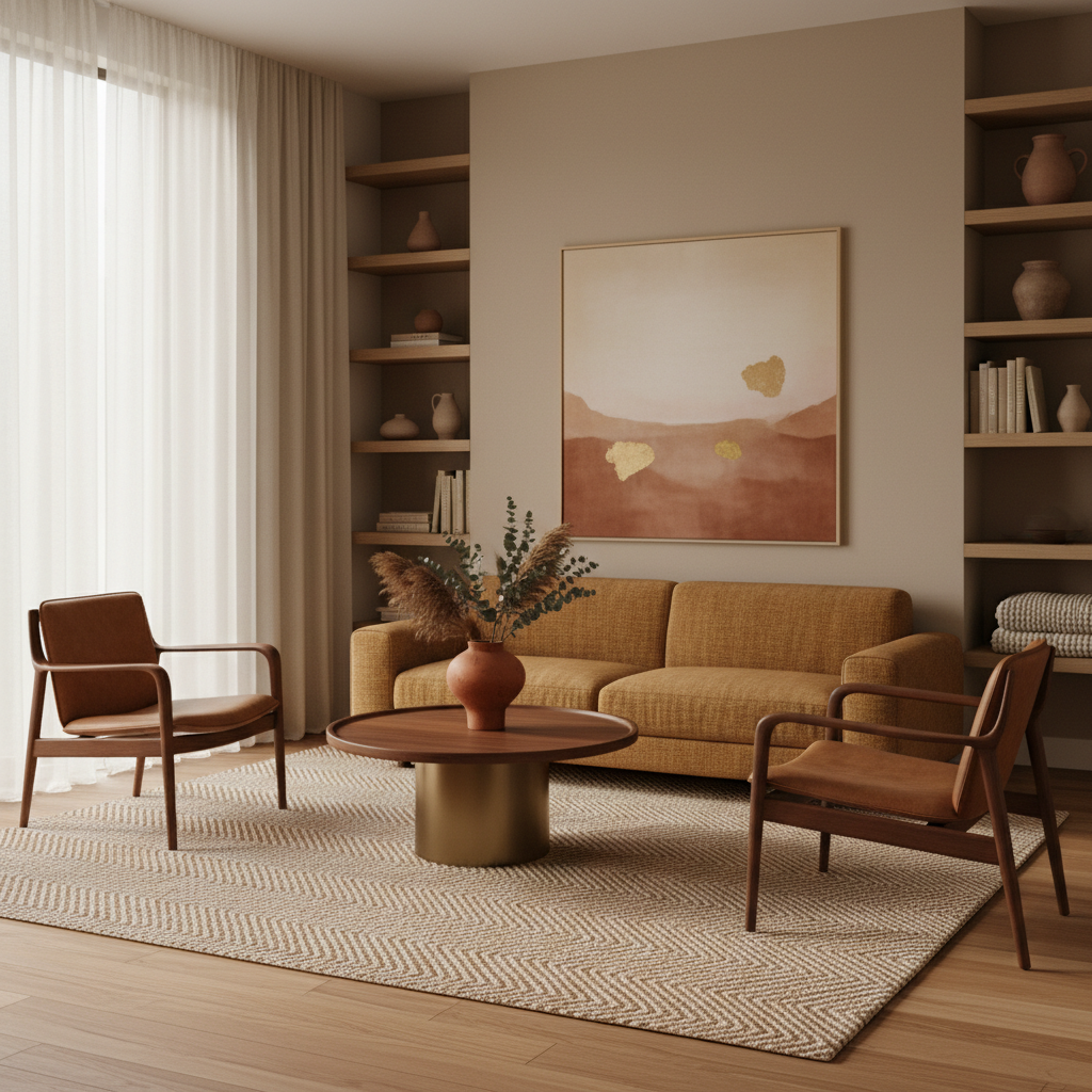 image showing examples of warm materials and colors in minimalism