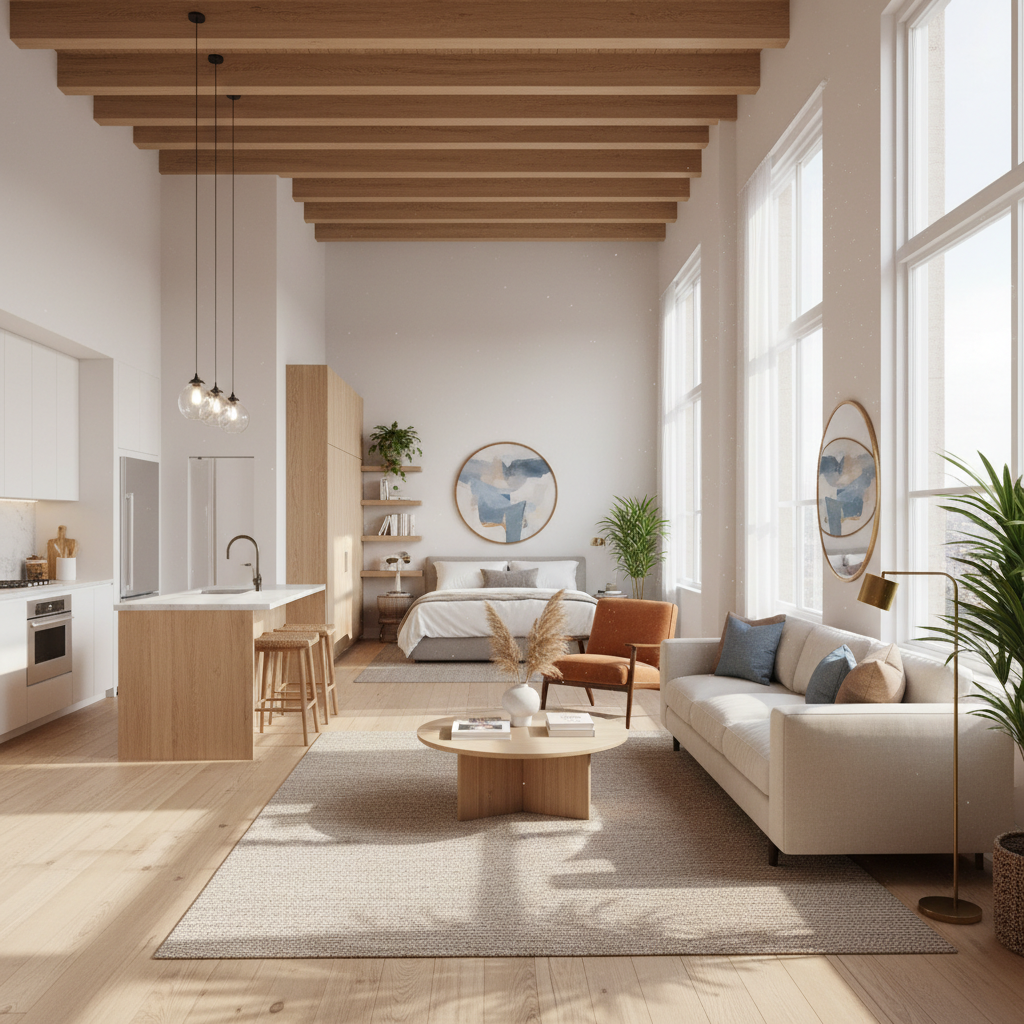 Image of a brightly lit studio with natural light flowing in