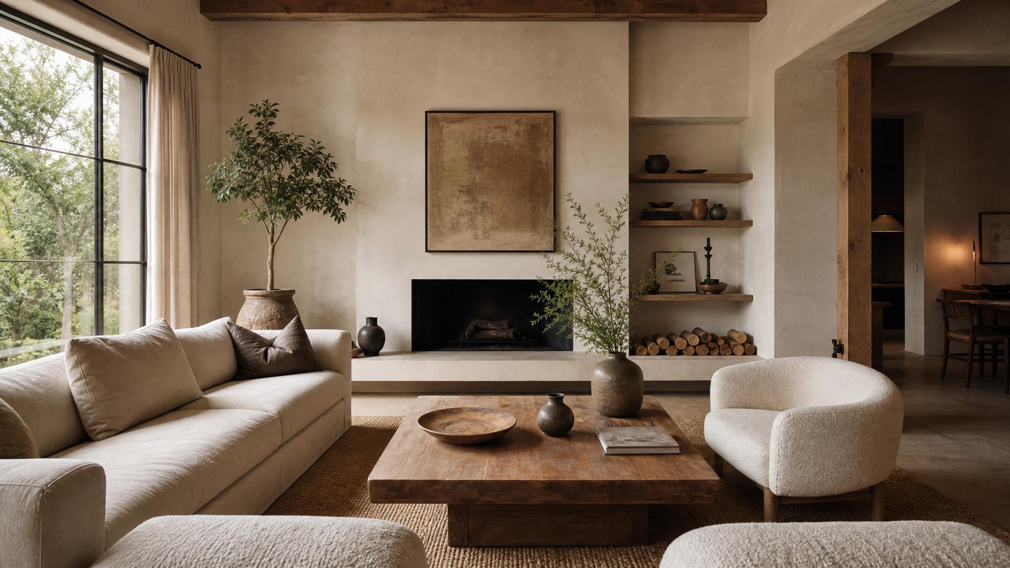 Example of wabi-sabi color combinations in a beautifully staged living room.