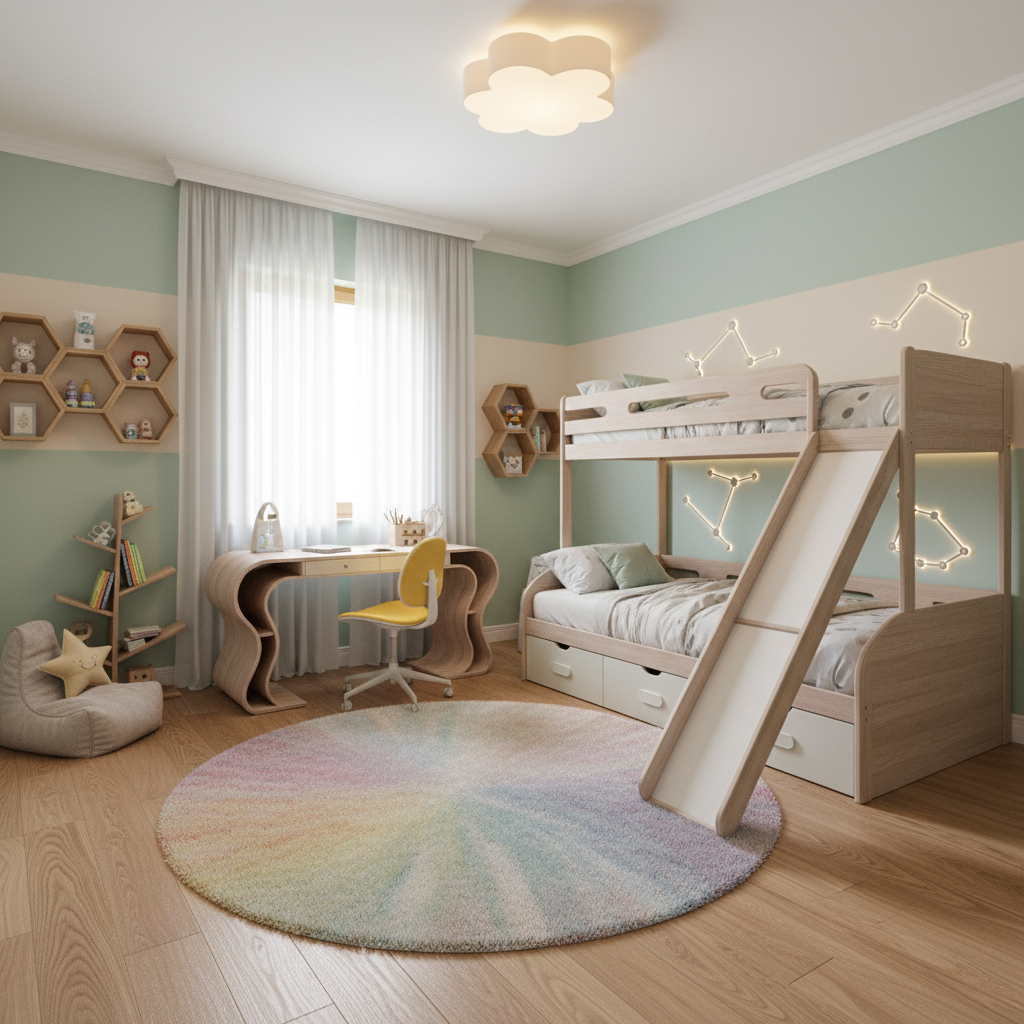 Visual representation of AI-generated design plans for a kids bedroom.