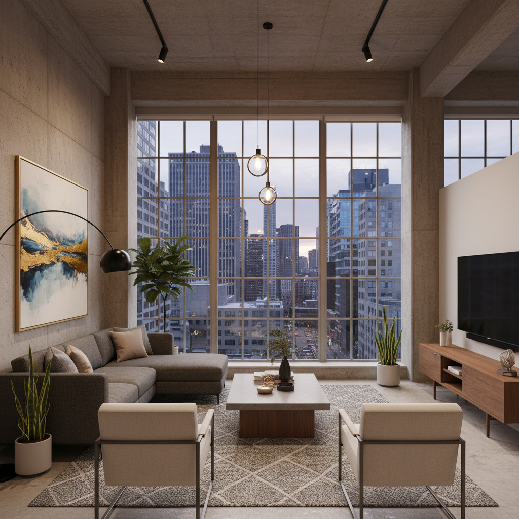 Urban loft living room with modern furniture