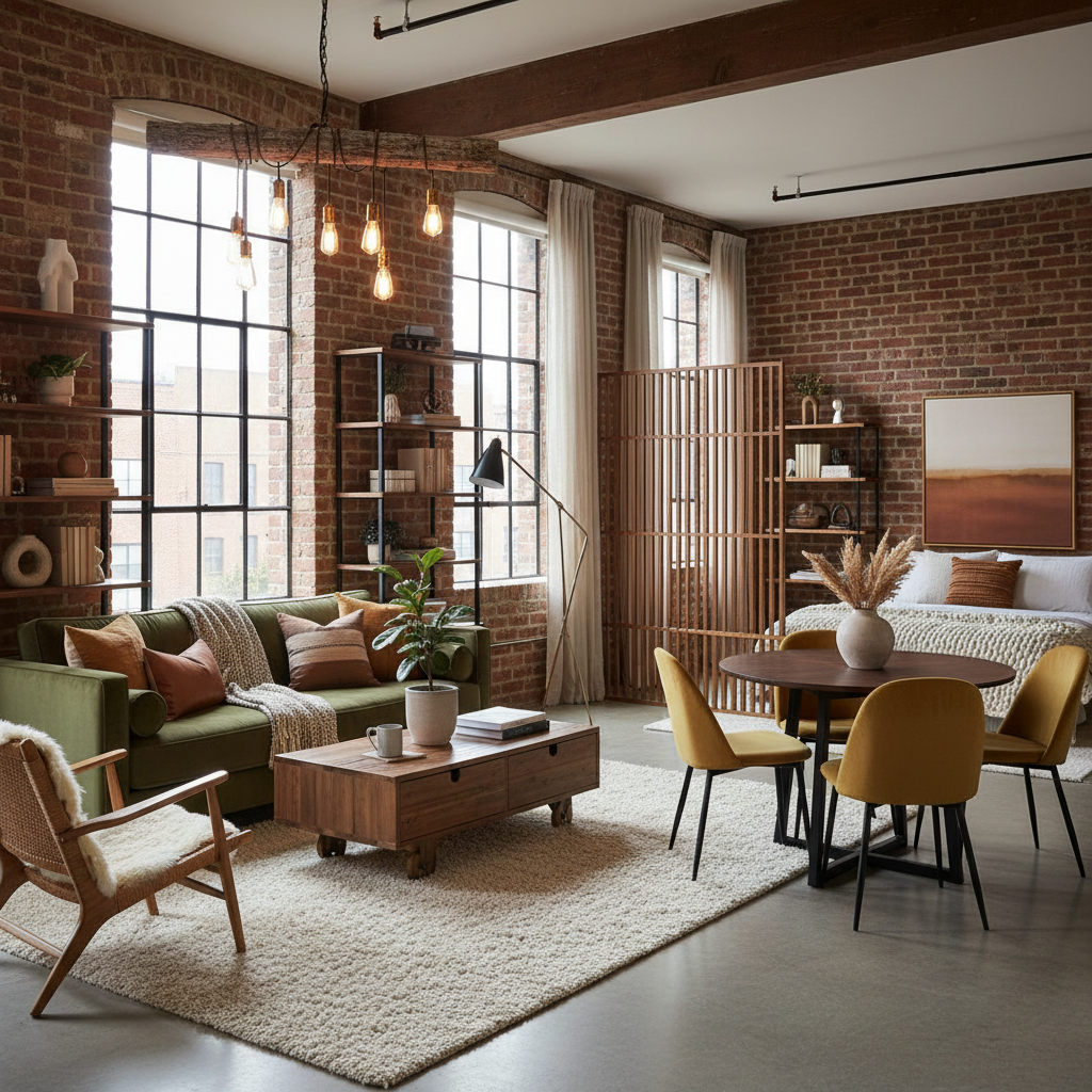 AI-generated design suggestions for a cozy urban loft