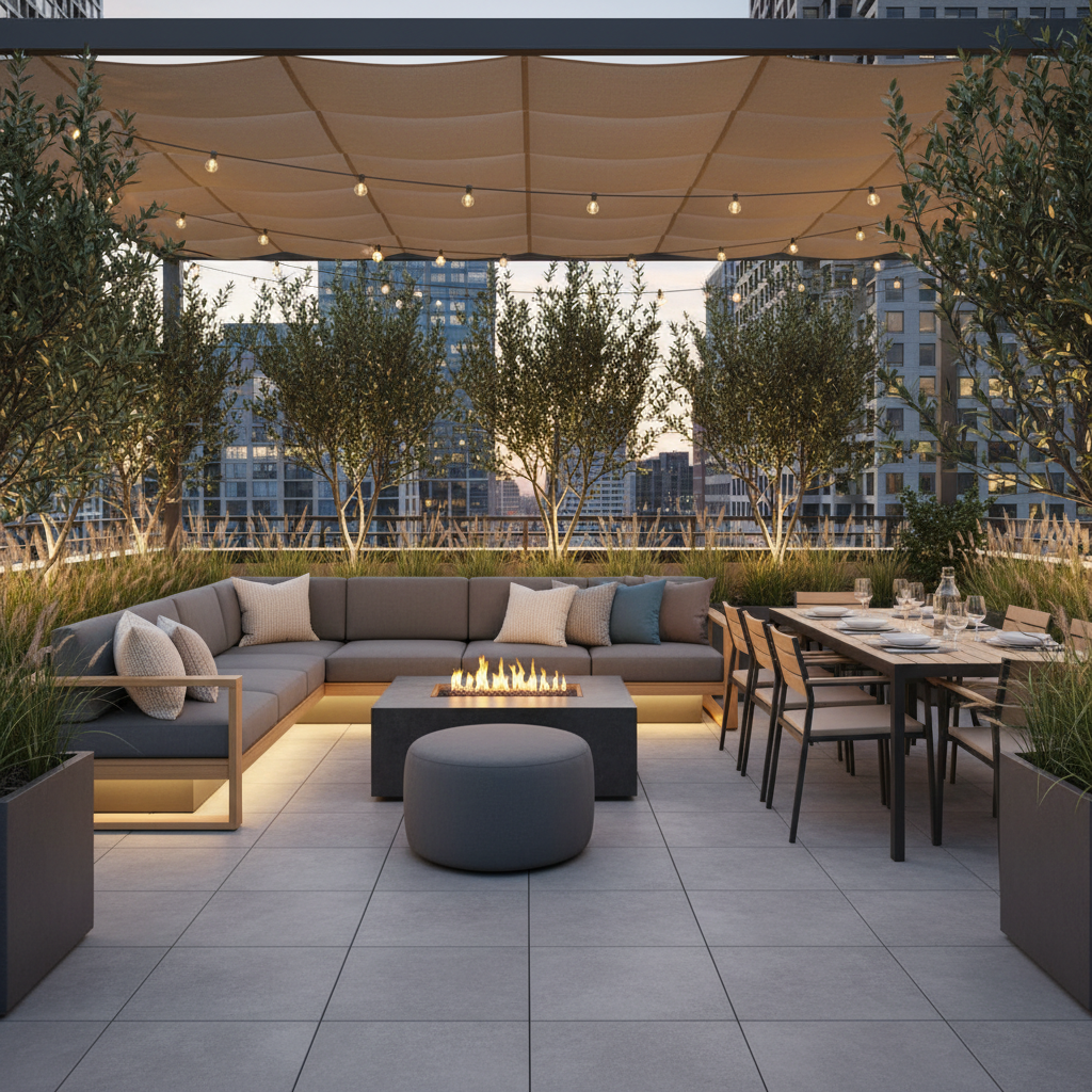 Well-staged terrace with modern outdoor furniture.