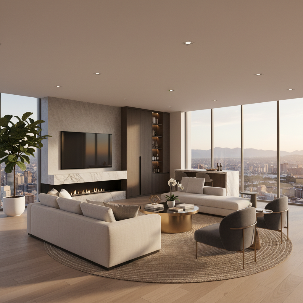 Image of a digitally staged penthouse living room