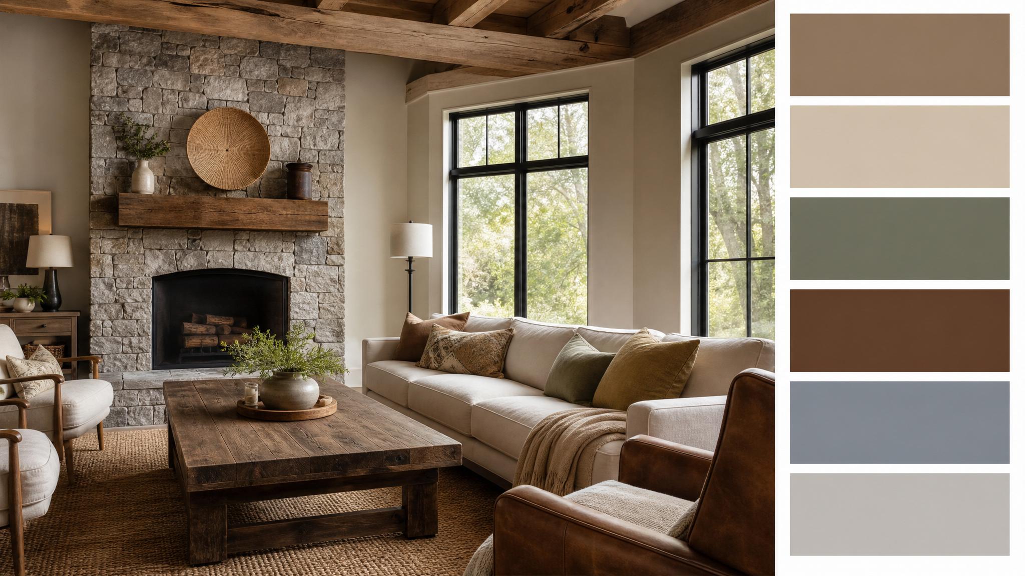 Variety of rustic color swatches for living room