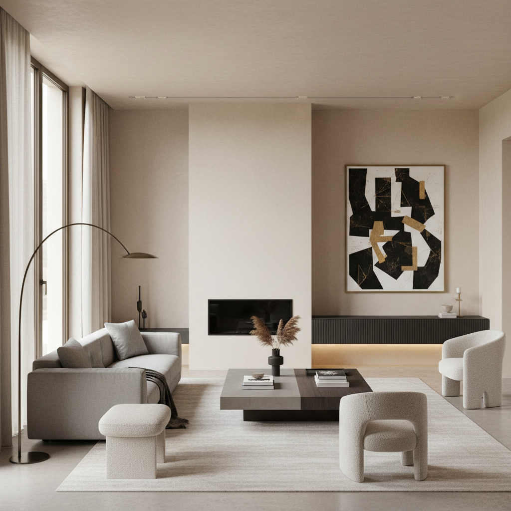 Image of a modern Italian living room with sleek furniture and neutral tones.