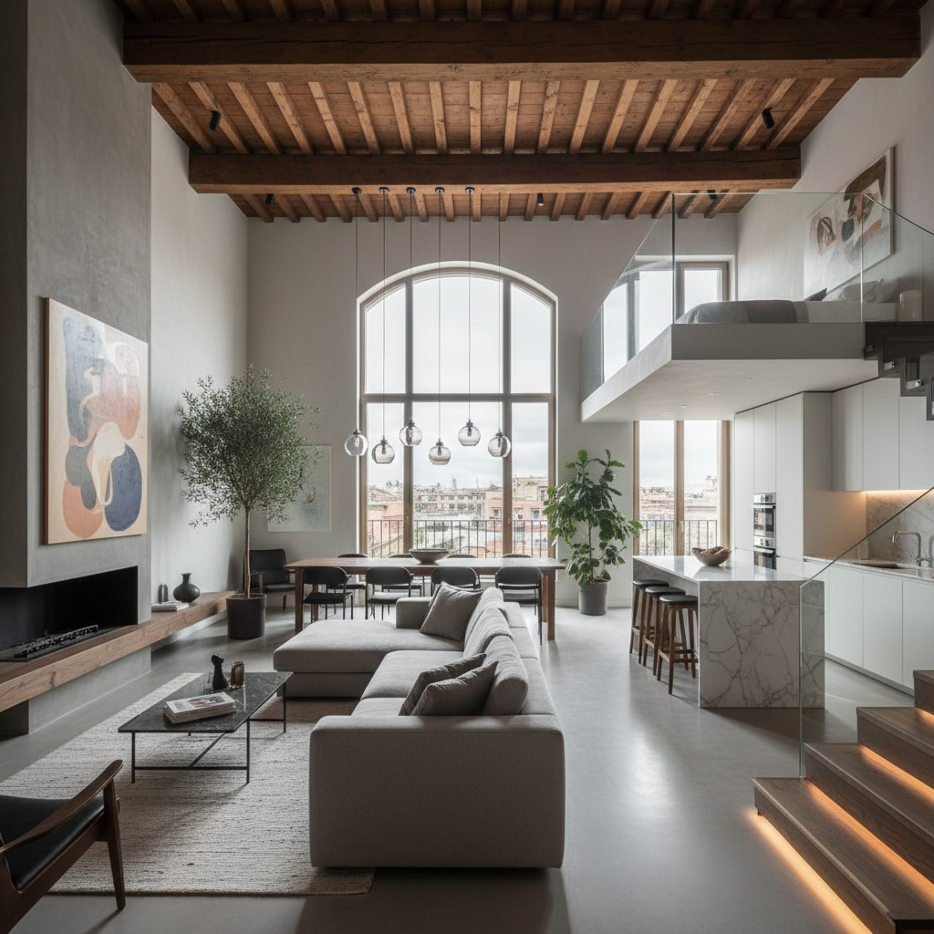 Image of a beautifully designed Italian modern loft showcasing open space and design elements.
