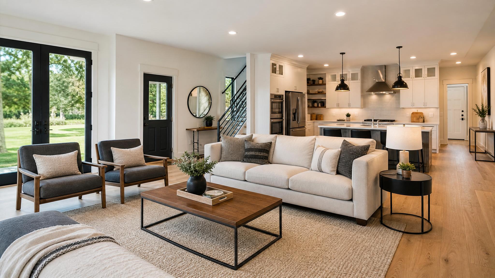 Image of a well-staged open-plan living room.
