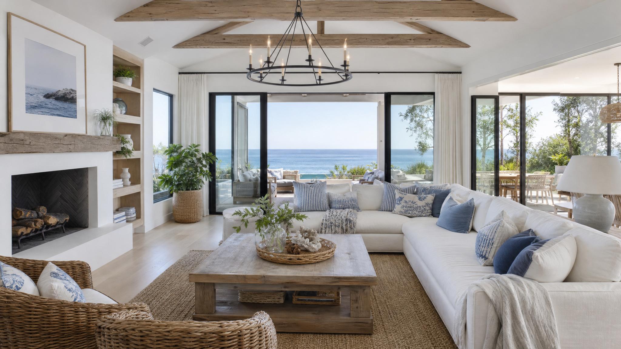 Bright and airy coastal living room with ocean-inspired colors