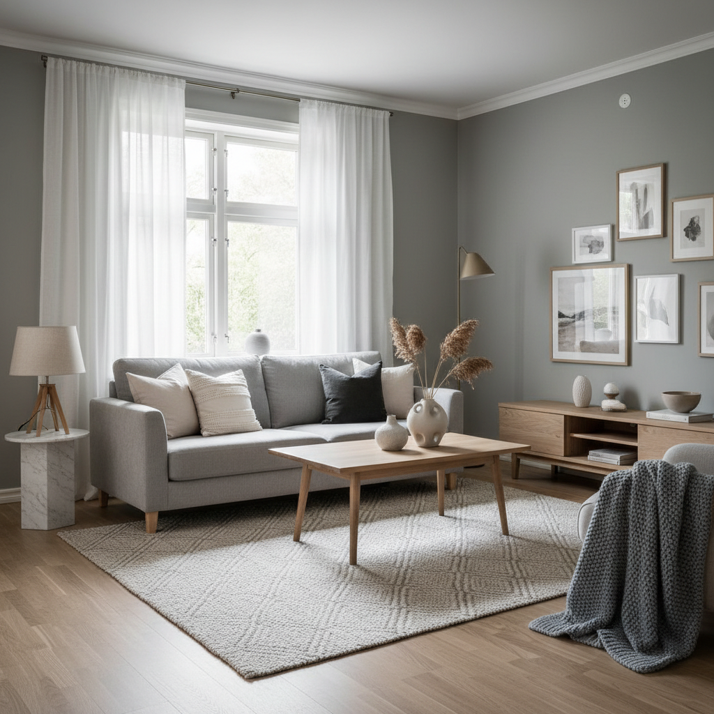 Color palette featuring muted tones suitable for Scandinavian interior design.