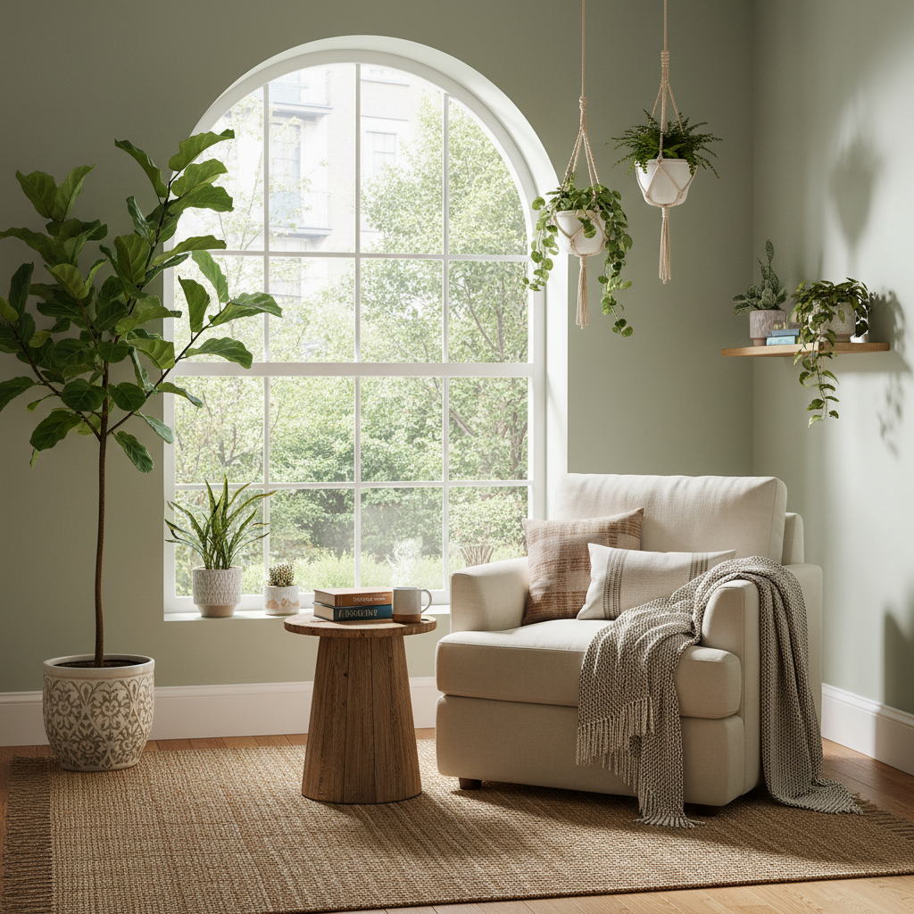 Cozy corner with natural lighting and plants