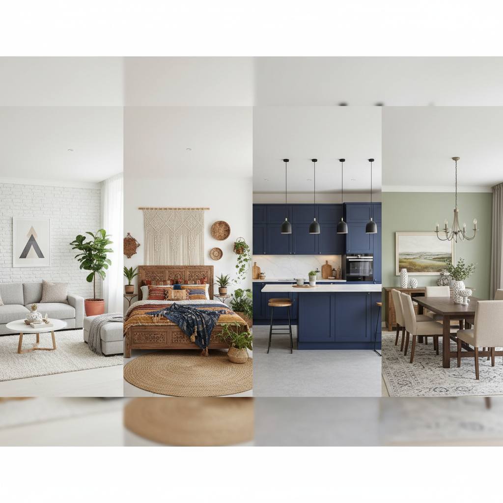 Image showcasing various design styles created through AI virtual staging