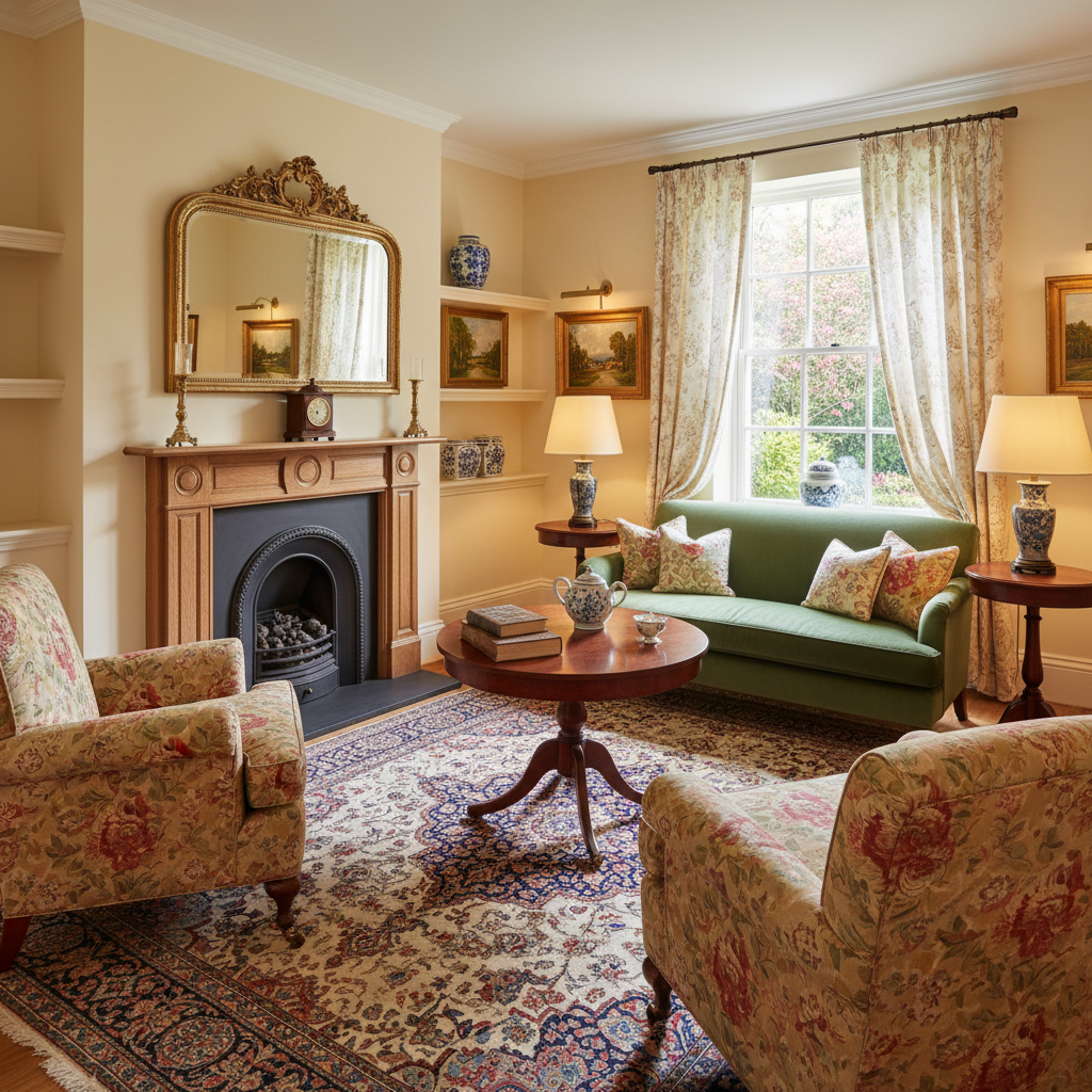 Image showcasing a traditional small living room design