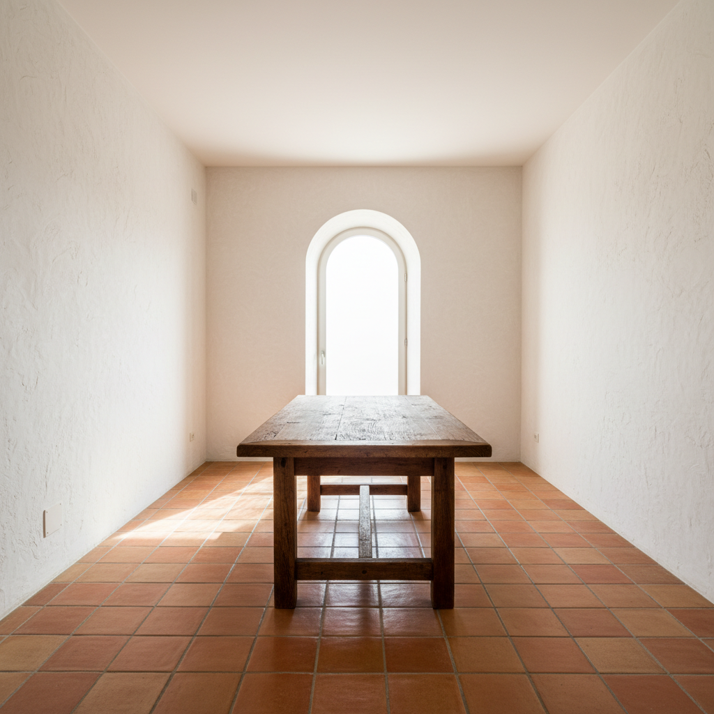 A step-by-step visual guide of AI interior design prompts for a Mediterranean dining room.