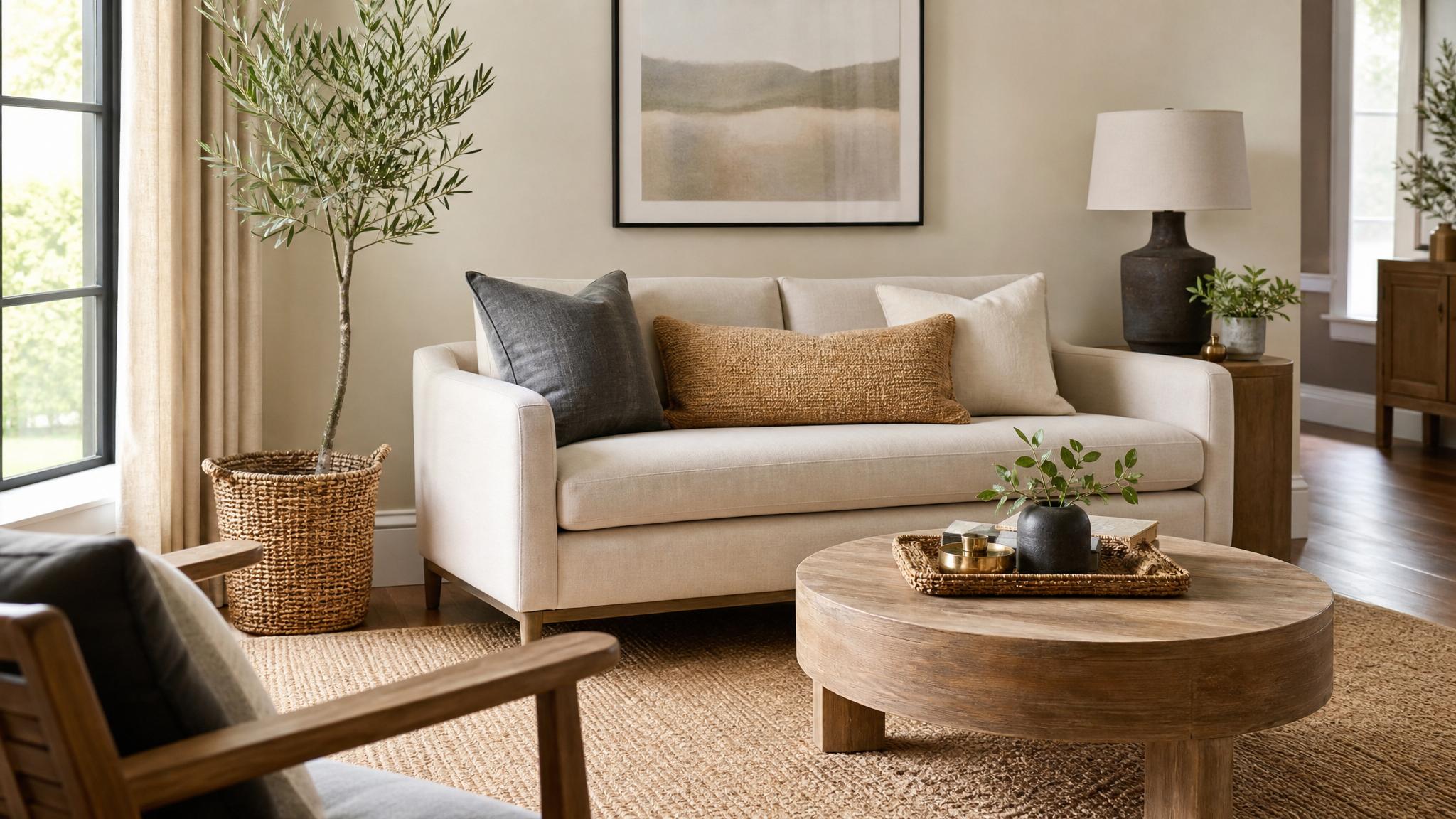 Textural elements in small living room staging