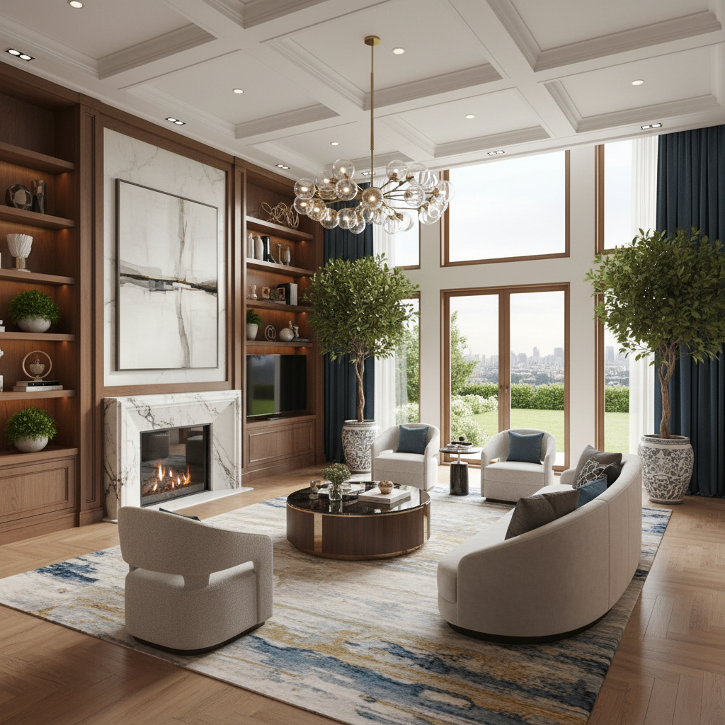 Image of a lavish living room virtually staged with high-end furniture.