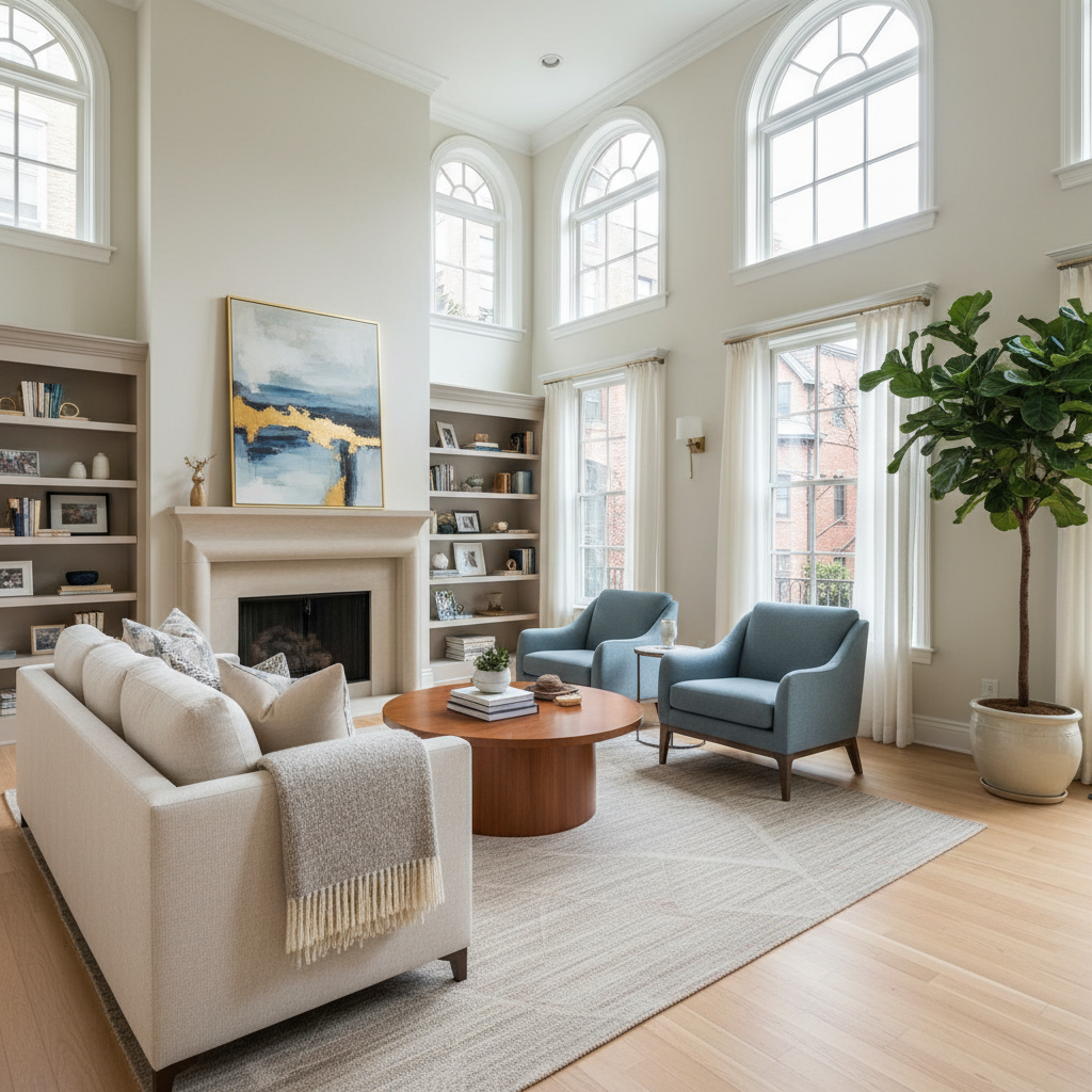 Example image of a beautifully staged townhouse living room.