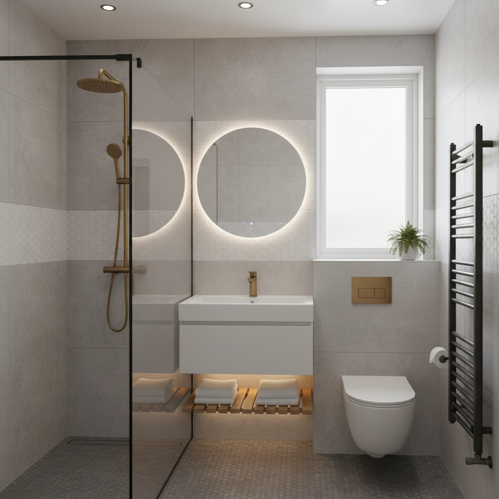 An example of a compact, well-designed small bathroom layout.