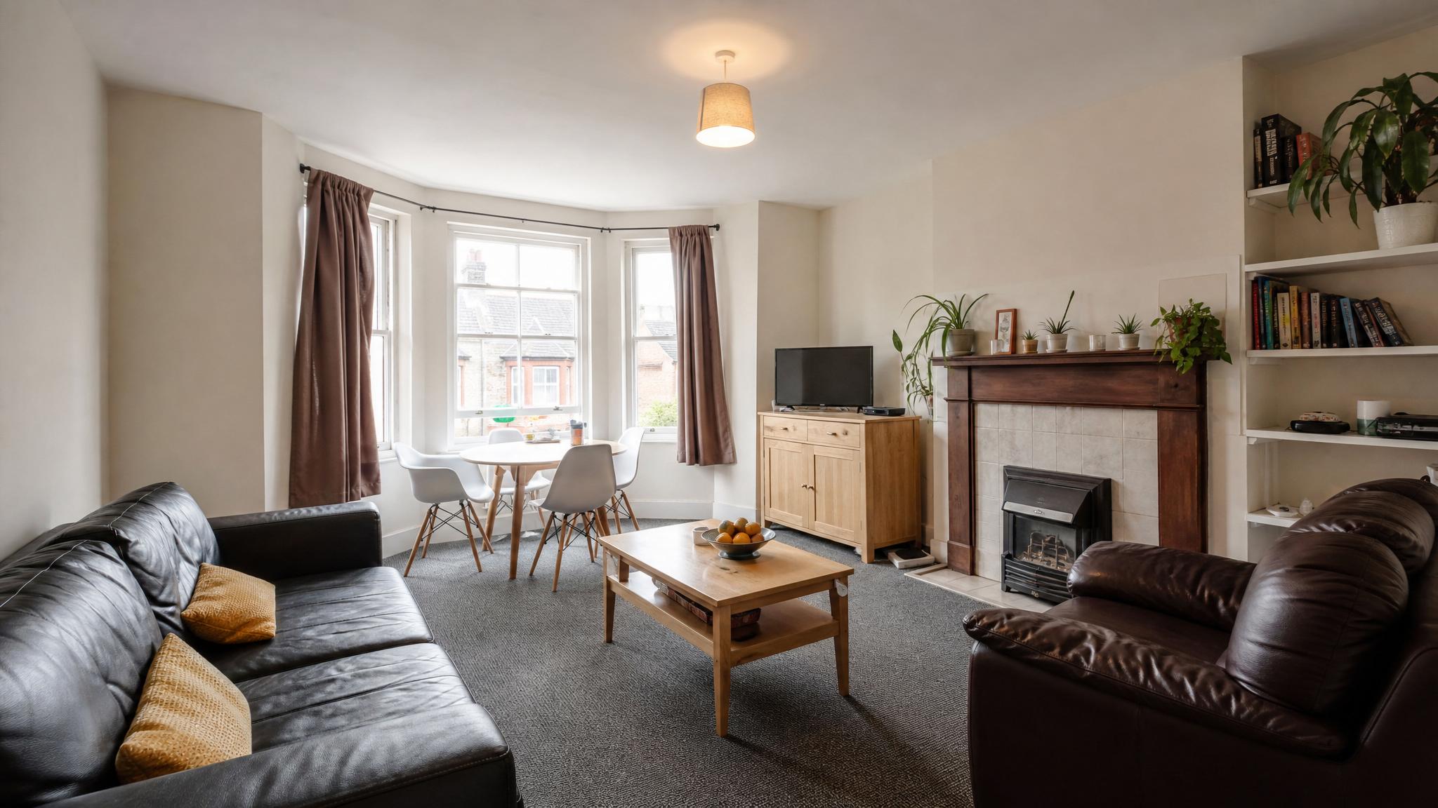 Before image of a typical student housing living room