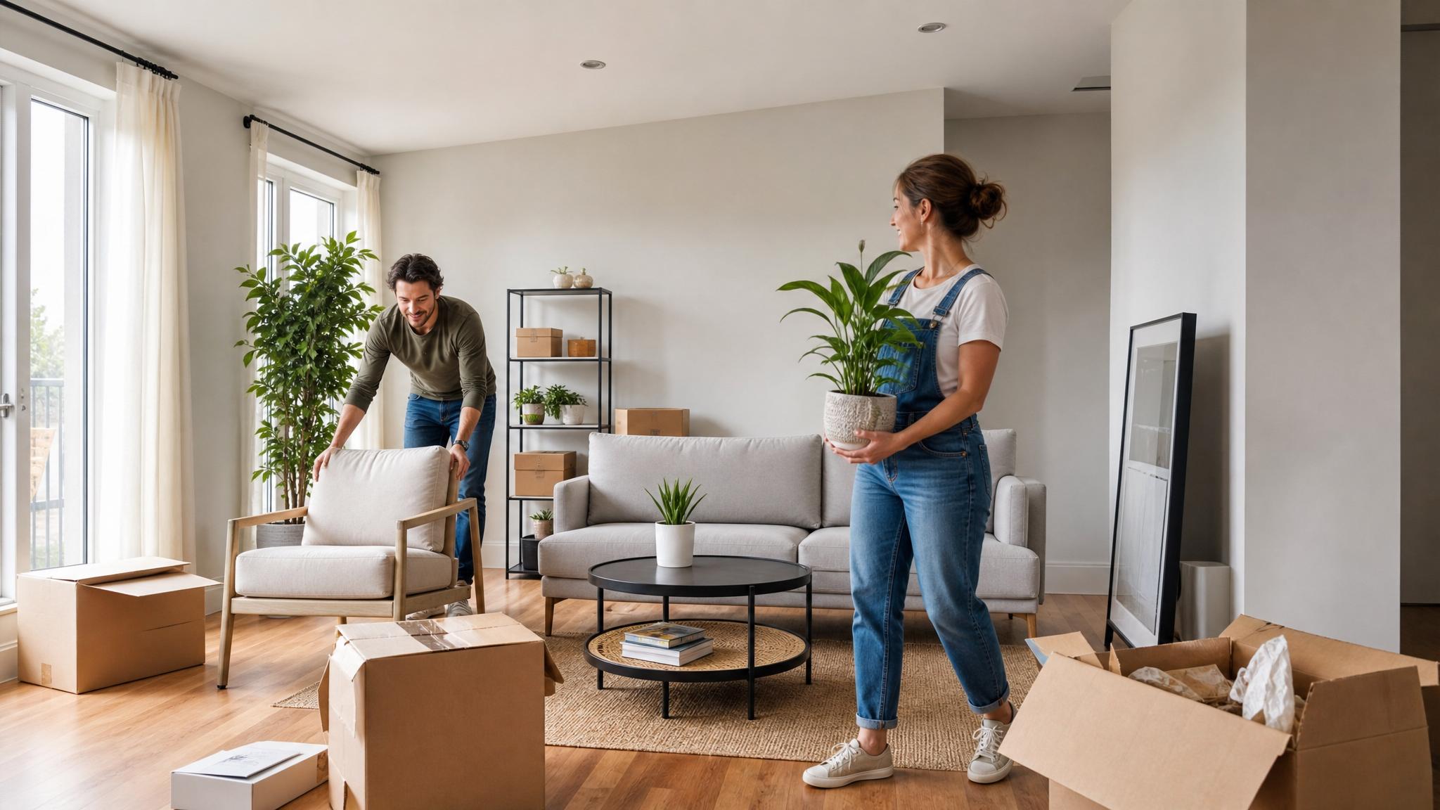 During the transformation process with furniture and plants