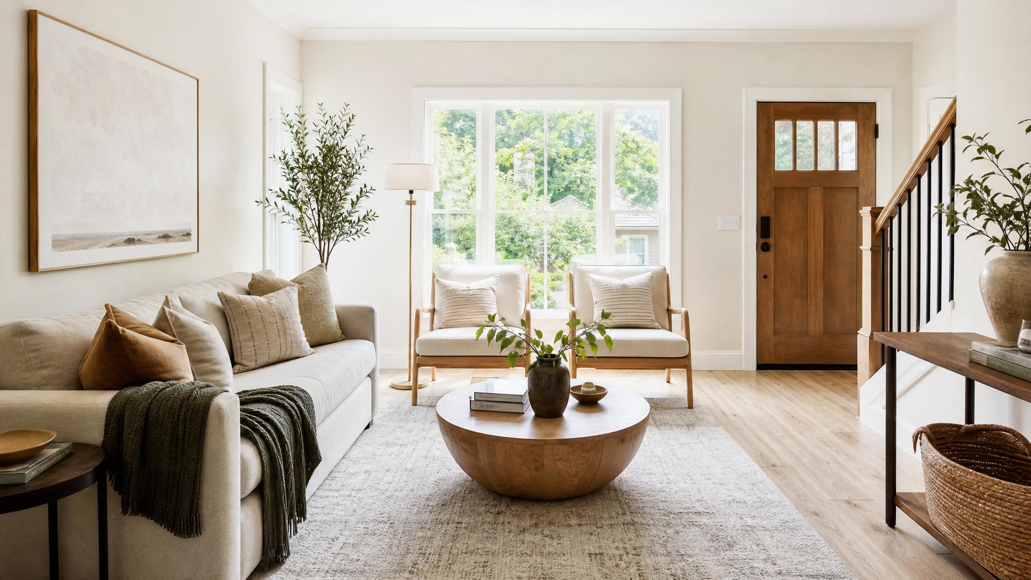 A bright and airy small living room showcasing natural light