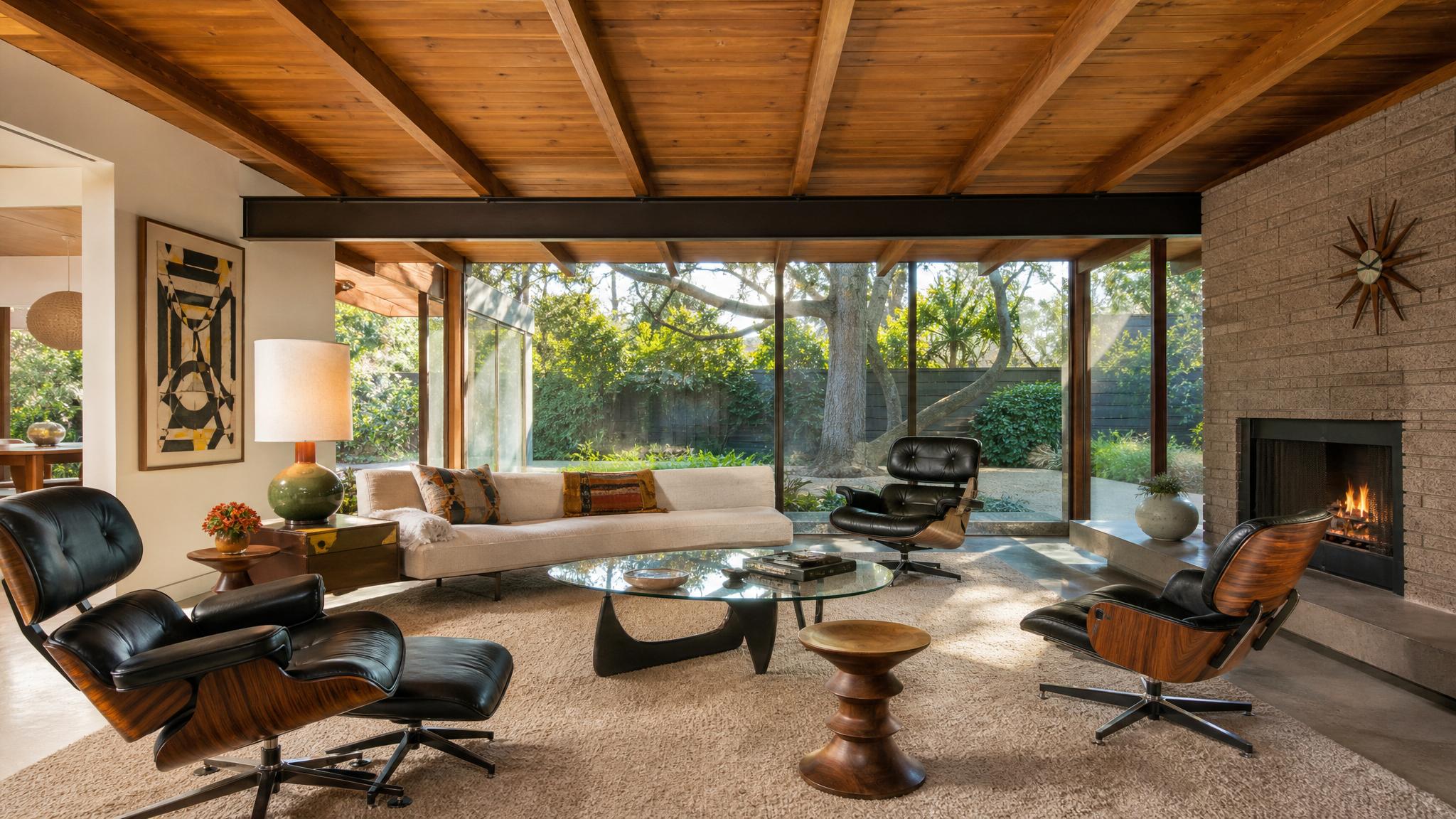 Mid-century modern living room with iconic furniture pieces