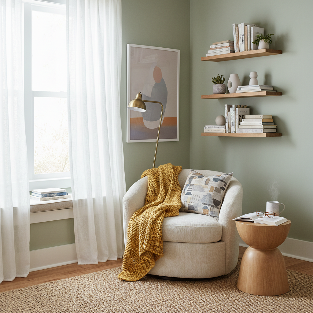 Image of a cozy reading nook with contemporary decor.