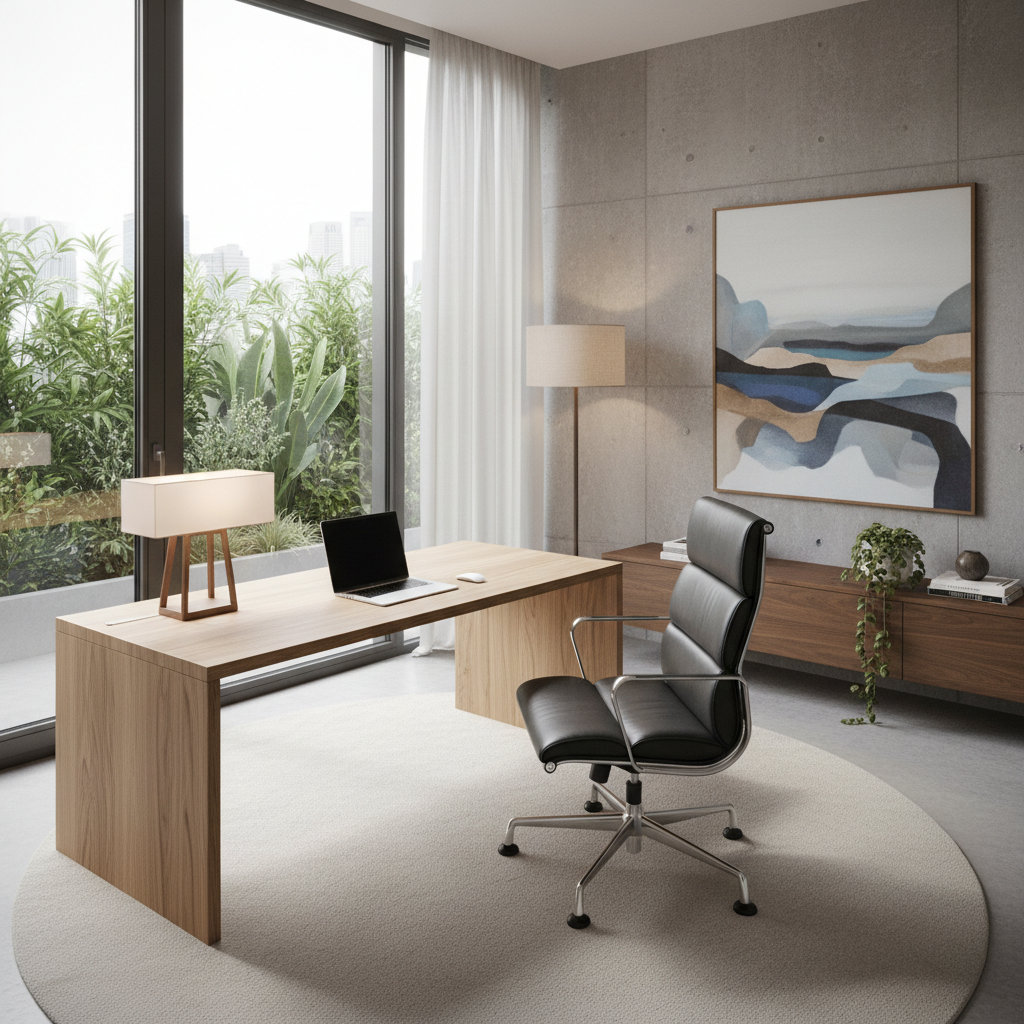 Image of a sleek, modern home office with contemporary furniture.