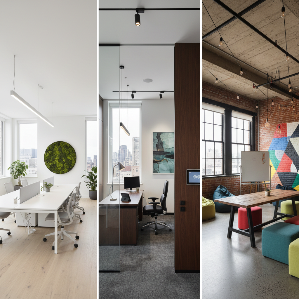 Image of AI-generated contemporary office design showing multiple design options.