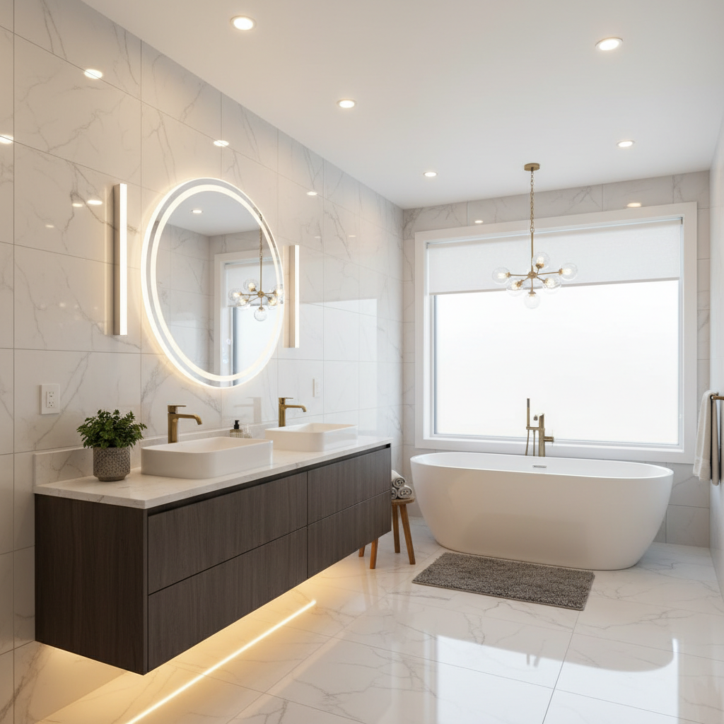 Lighting setup for a bathroom photo