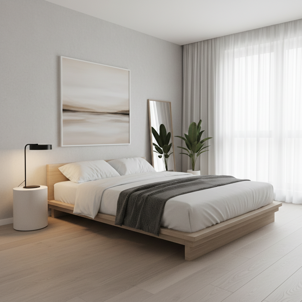 An example of an AI-generated minimalist bedroom design layout