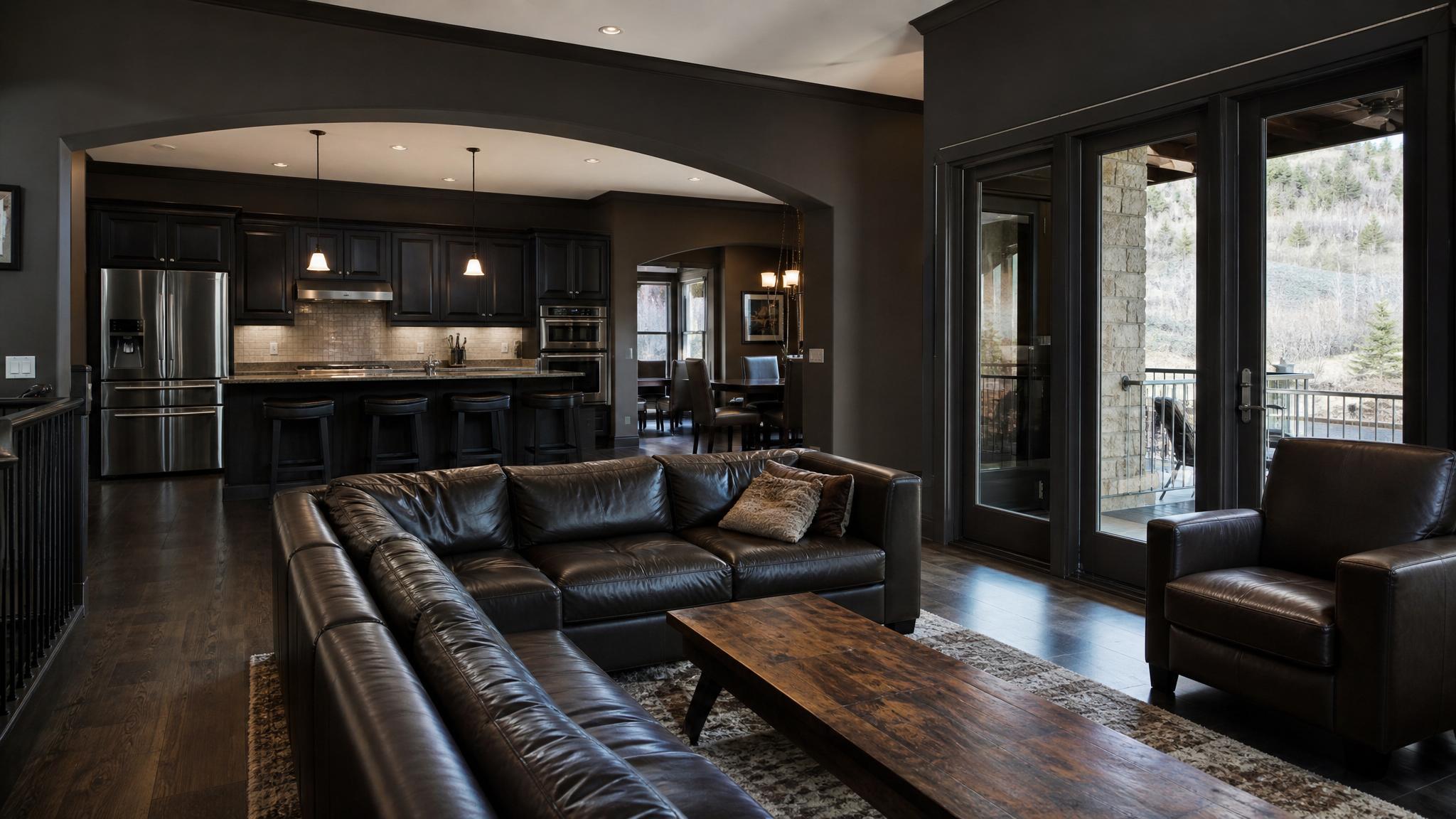 Example of a dark open-plan living room before redesign