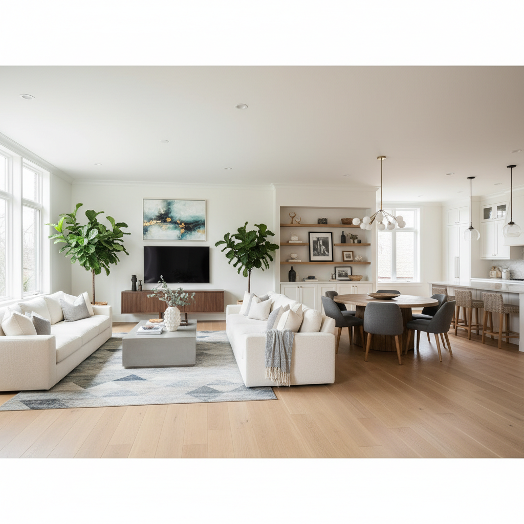 Example of a well-staged open-plan living room