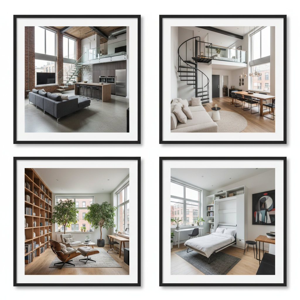 Image showcasing various modern loft layout options.