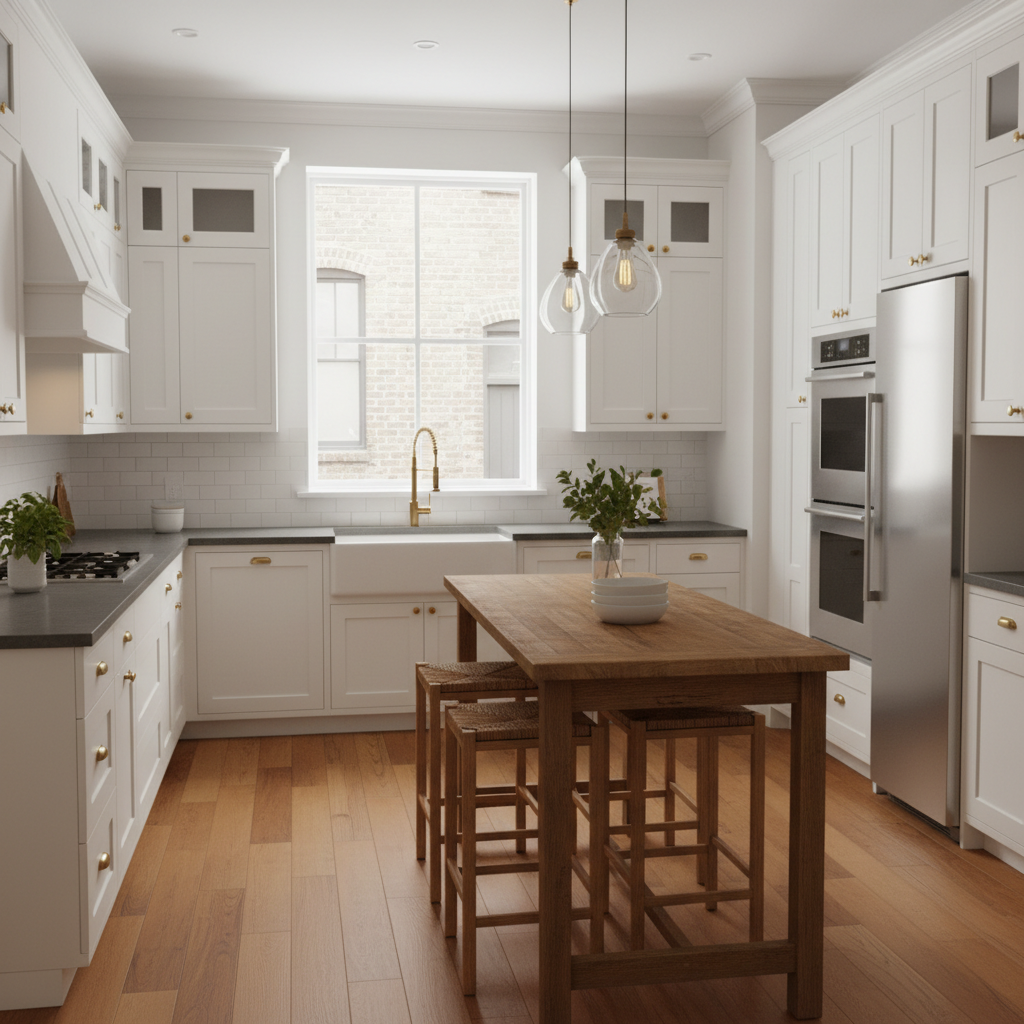 Virtual staged row house kitchen