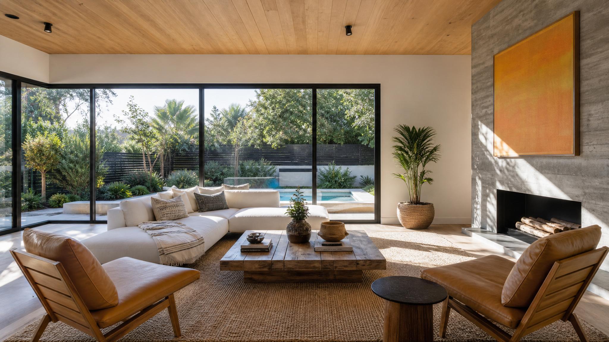 Example of a California modern living room with bright colors.