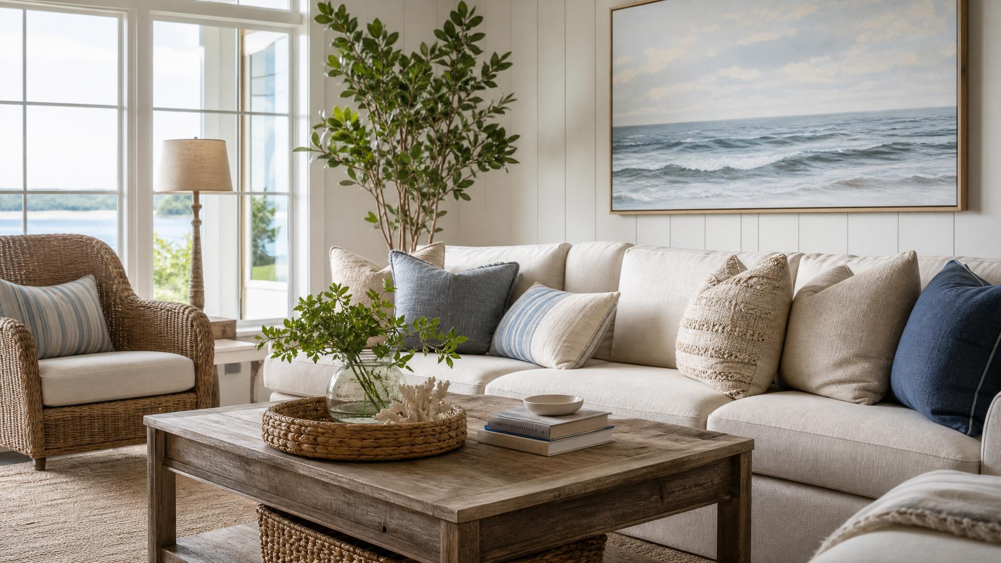 Coastal living room design inspiration with natural elements.