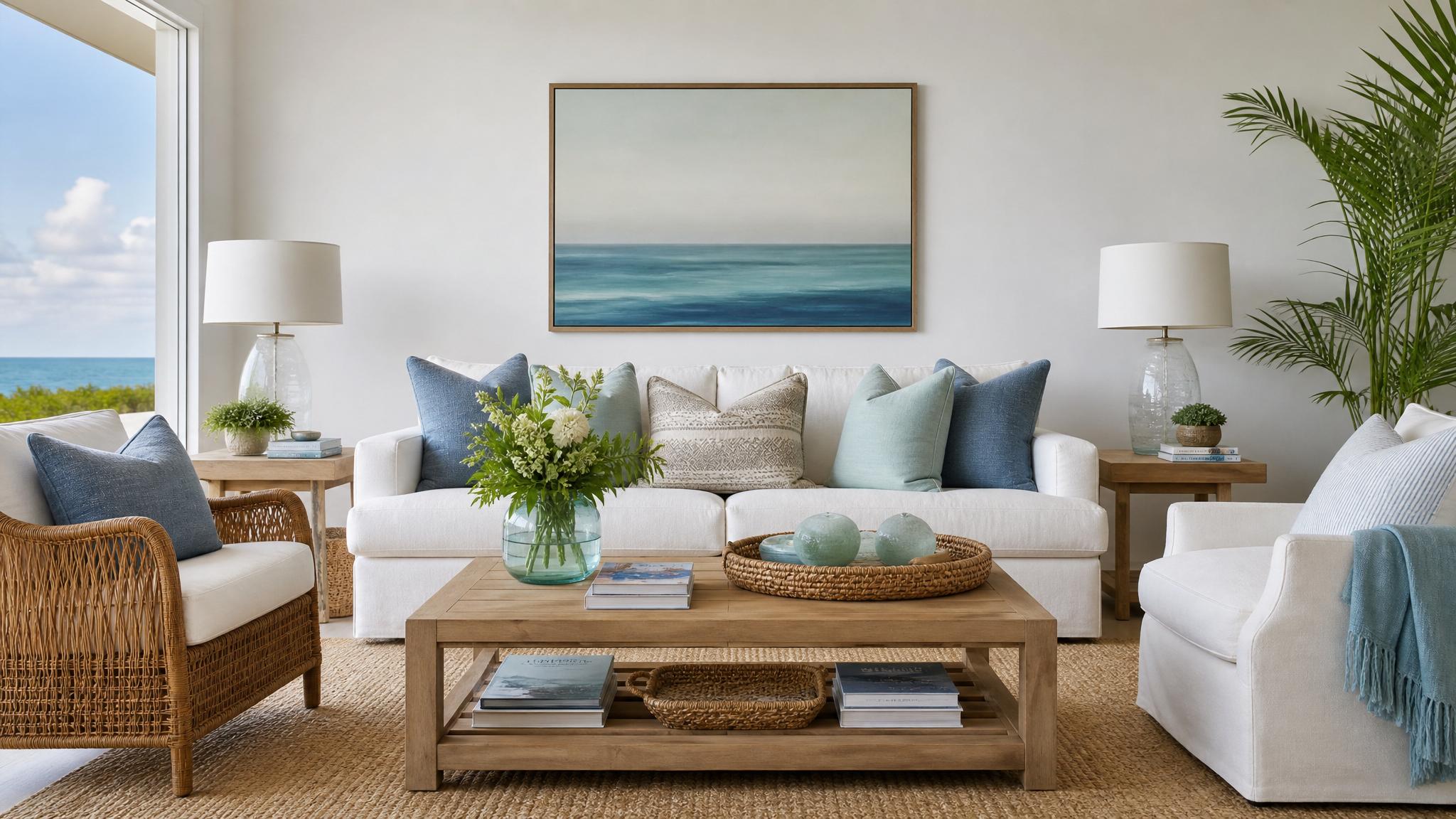 Sample color palettes for a coastal living room.