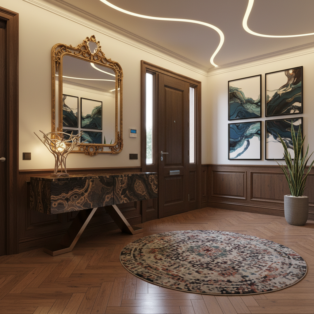 Traditional entryway styled with AI interior design