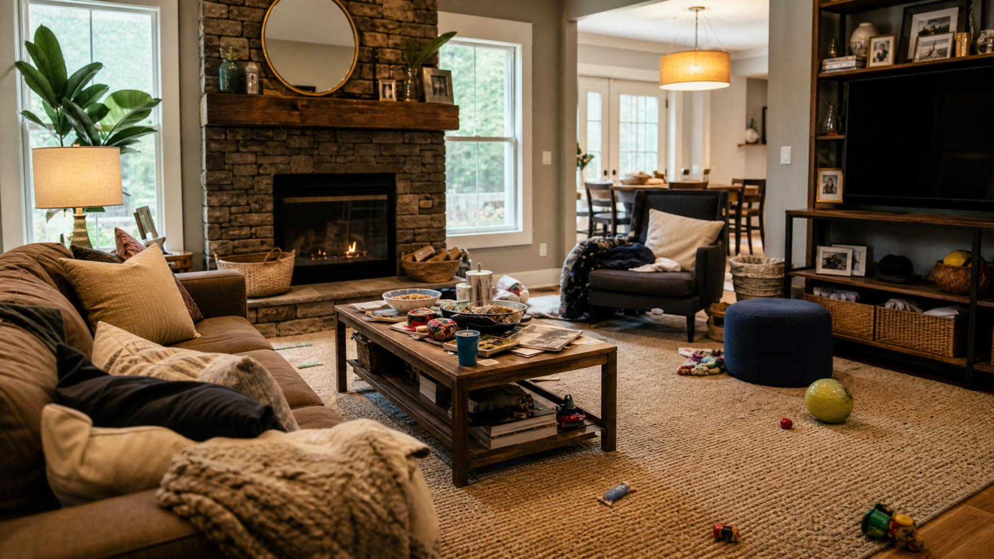 Image of a cozy living room before decluttering.