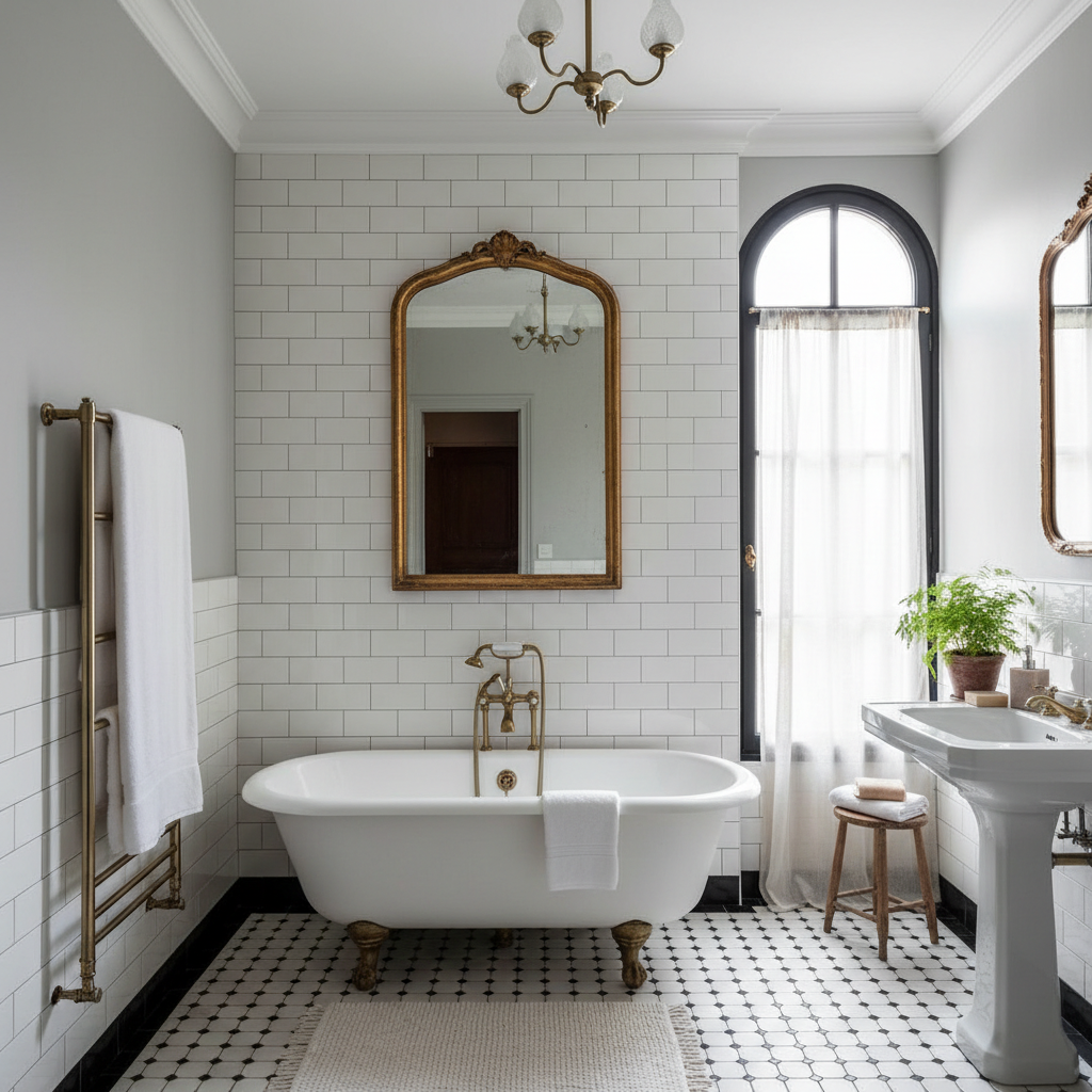 Image of core elements of Parisian bathroom design.