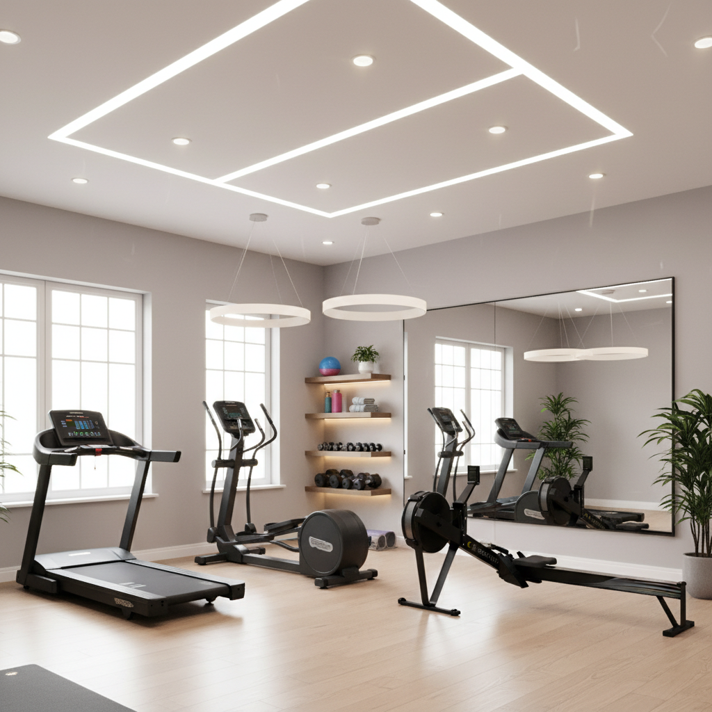 An example of good lighting setup in a home gym.