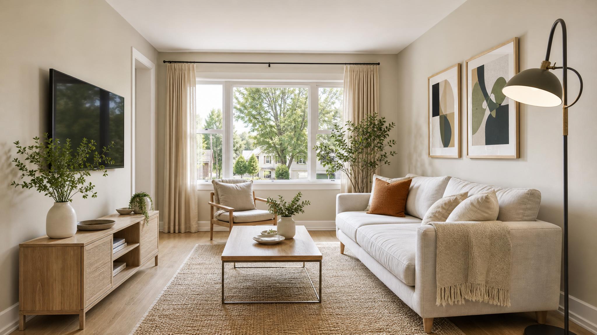 Stylish small living room with modern furniture