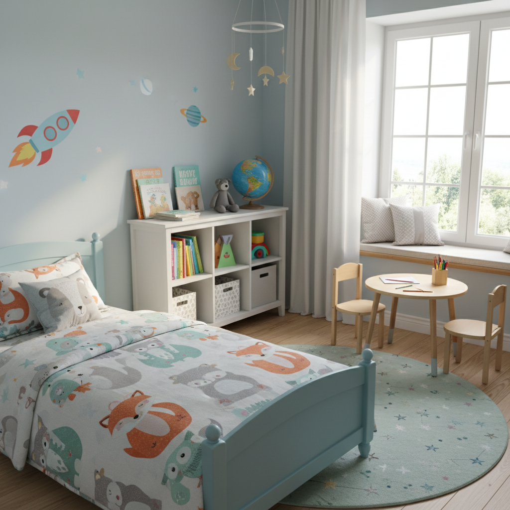 Capture an angle shot of a children's bedroom