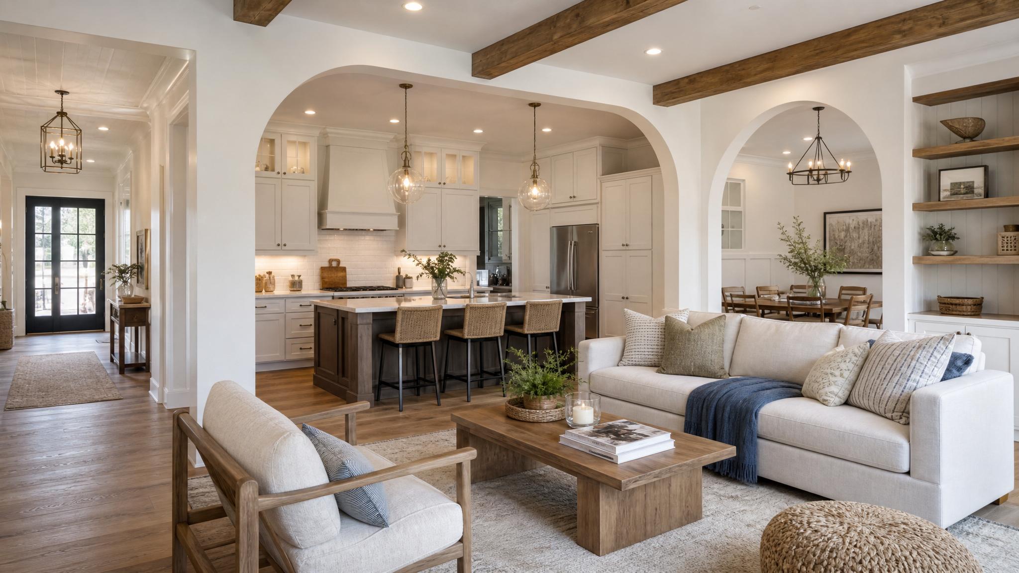 Open-plan living area with stylish furniture and decor