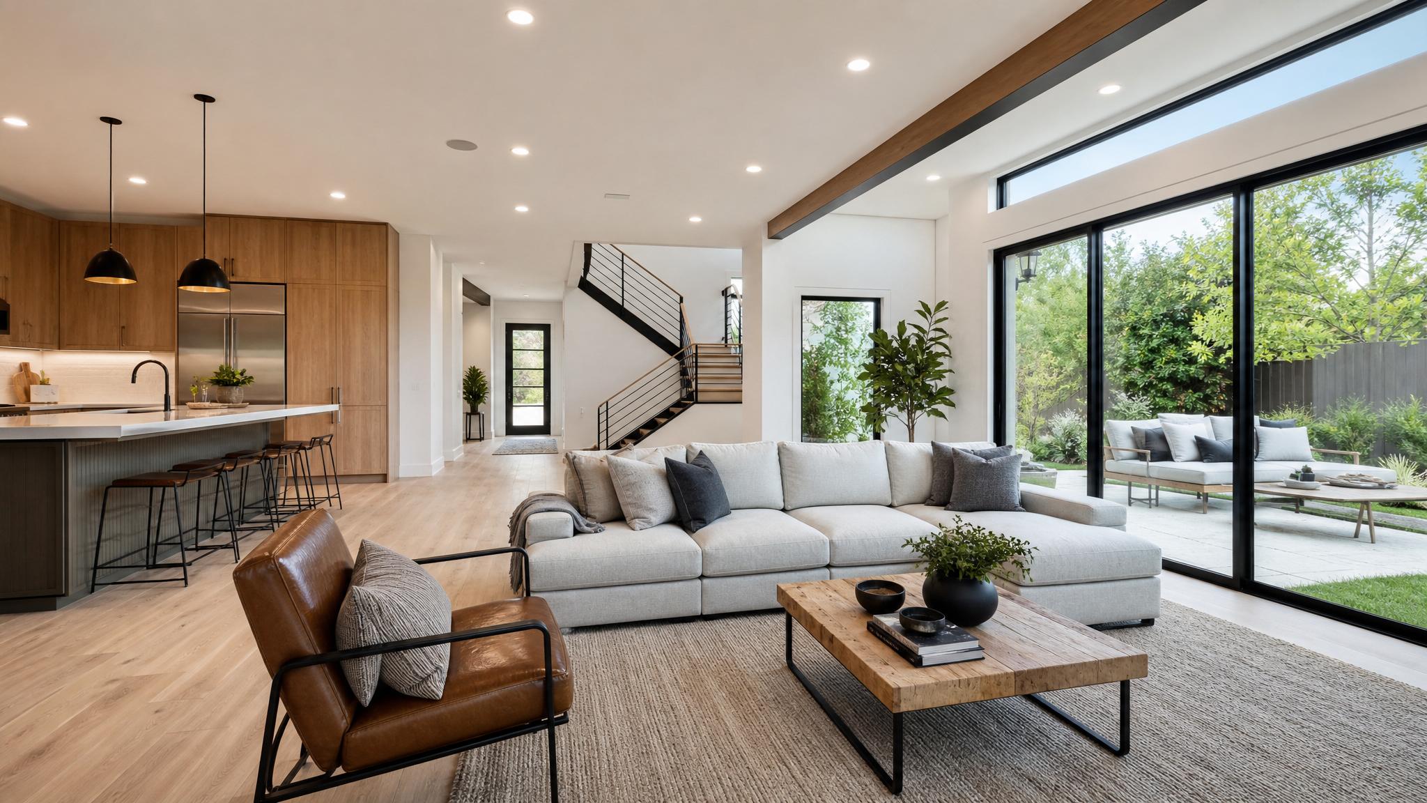 A beautifully designed contemporary open-plan living room